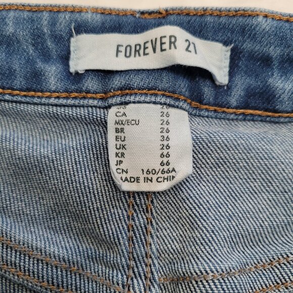Button Fly Distressed Jeans Medium Wash Size 26 Stretchy Forever 21 - Picture 4 of 14